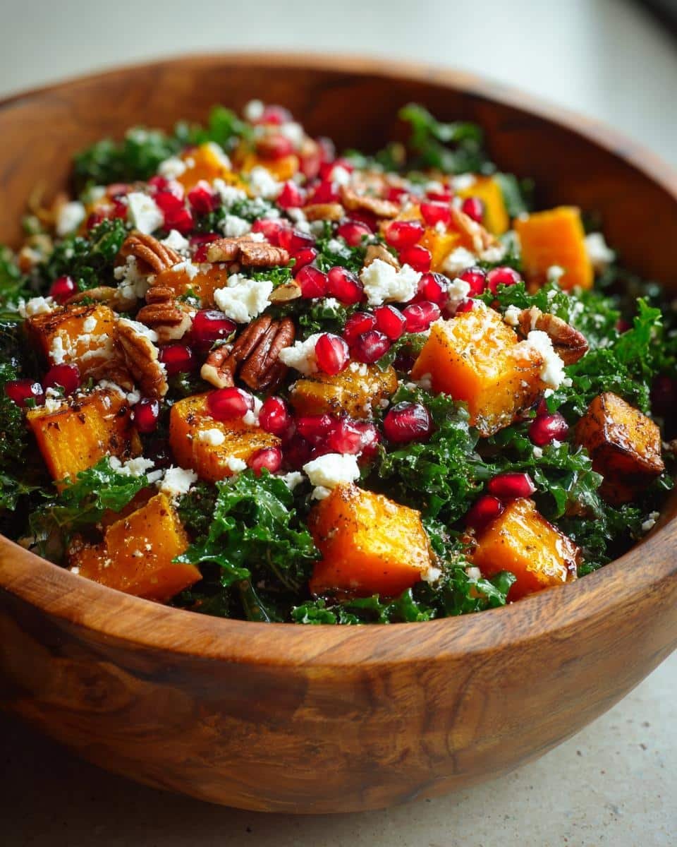 Autumn Kale Salad with Roasted Squash and Pomegranate - detail 1