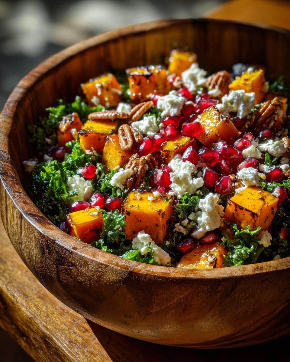 Autumn Kale Salad with Roasted Squash and Pomegranate - detail 2