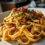 Brown Butter Pumpkin Alfredo Pasta with Crispy Pancetta