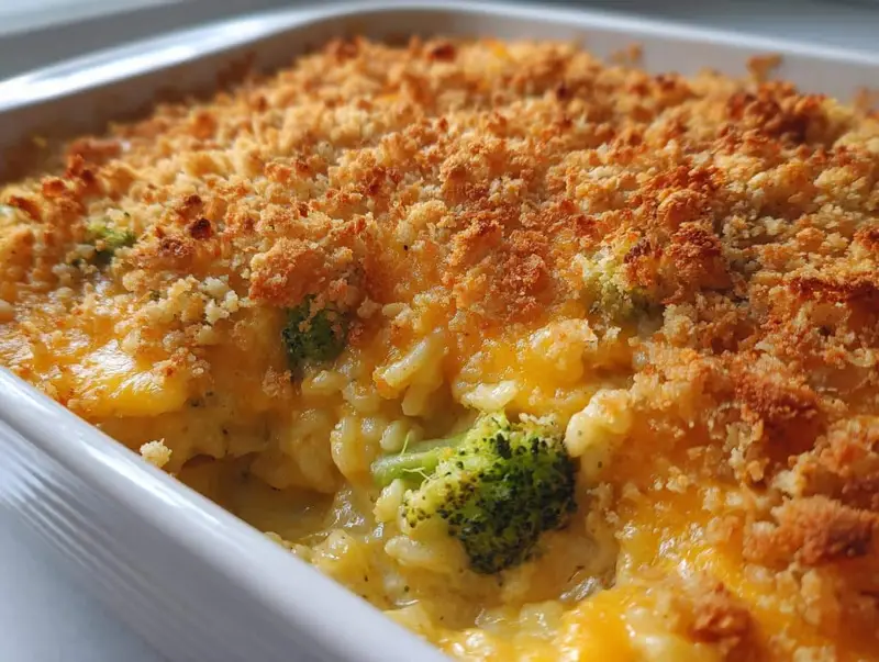 Irresistible Cheesy Broccoli Rice Casserole with Crispy Crust