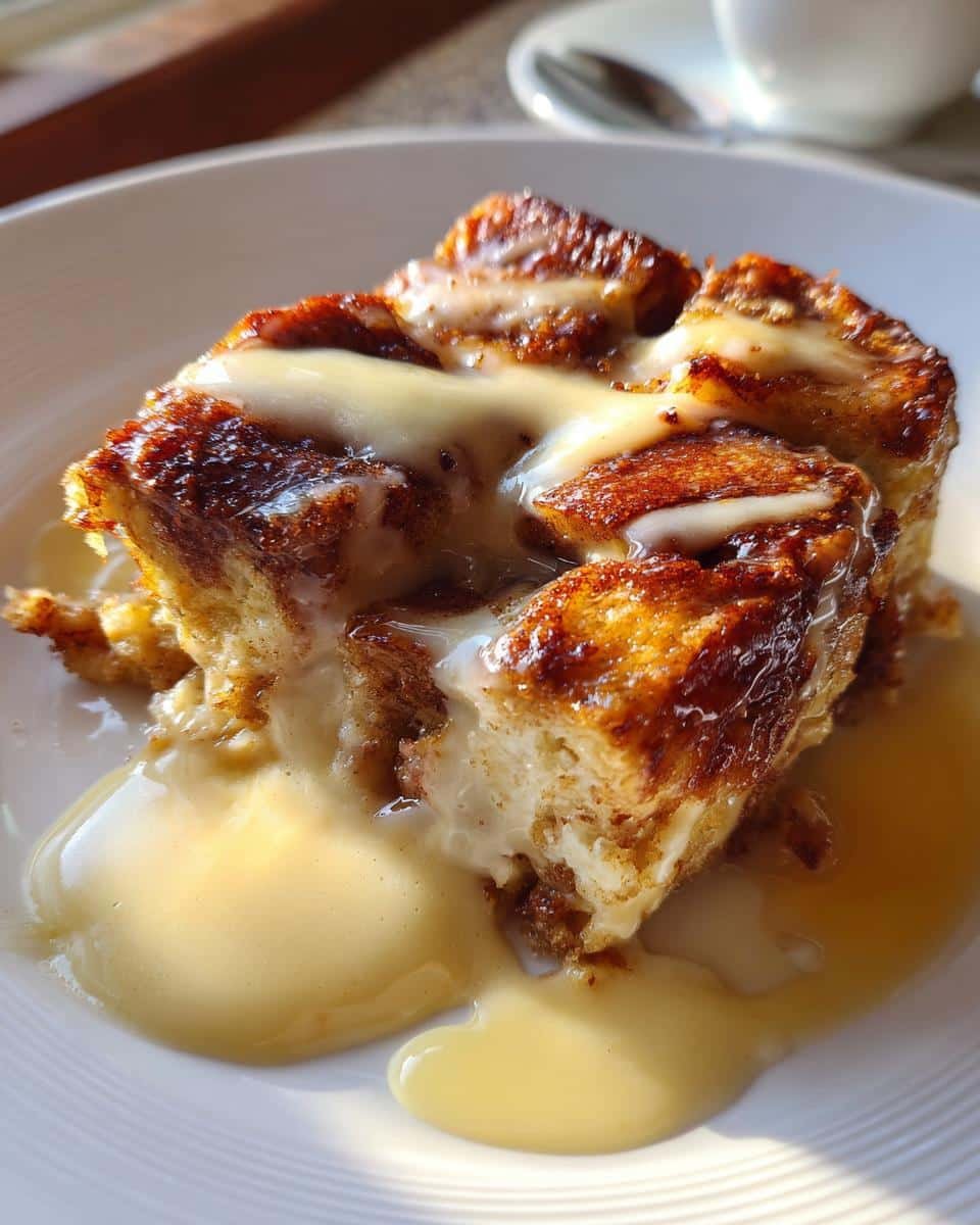 Cinnamon Roll Bread Pudding with Vanilla Sauce - detail 2