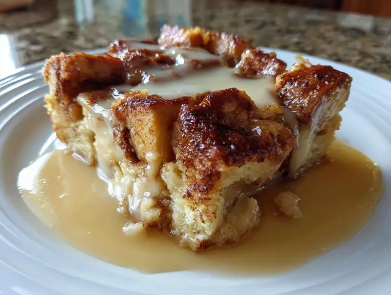 6-Ingredient Cinnamon Roll Bread Pudding with  Vanilla Sauce