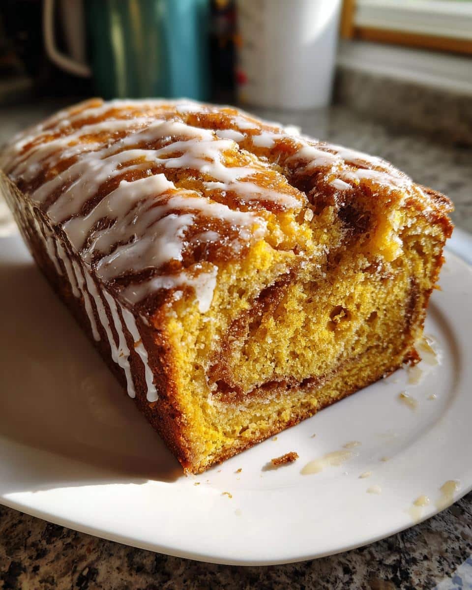 Cream Cheese Swirled Pumpkin Butter Bread with Maple Glaze - detail 1