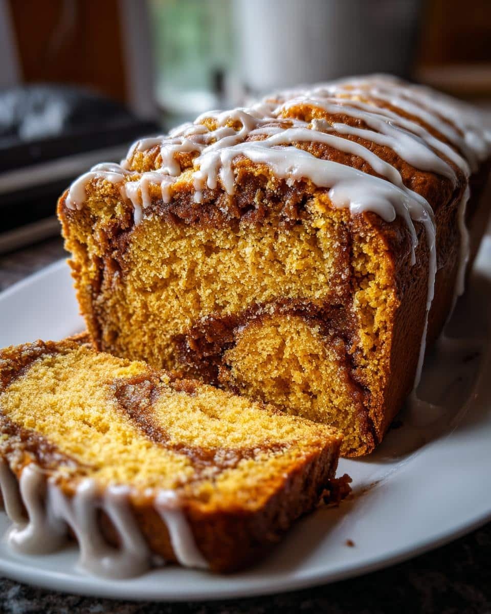 Cream Cheese Swirled Pumpkin Butter Bread with Maple Glaze - detail 2