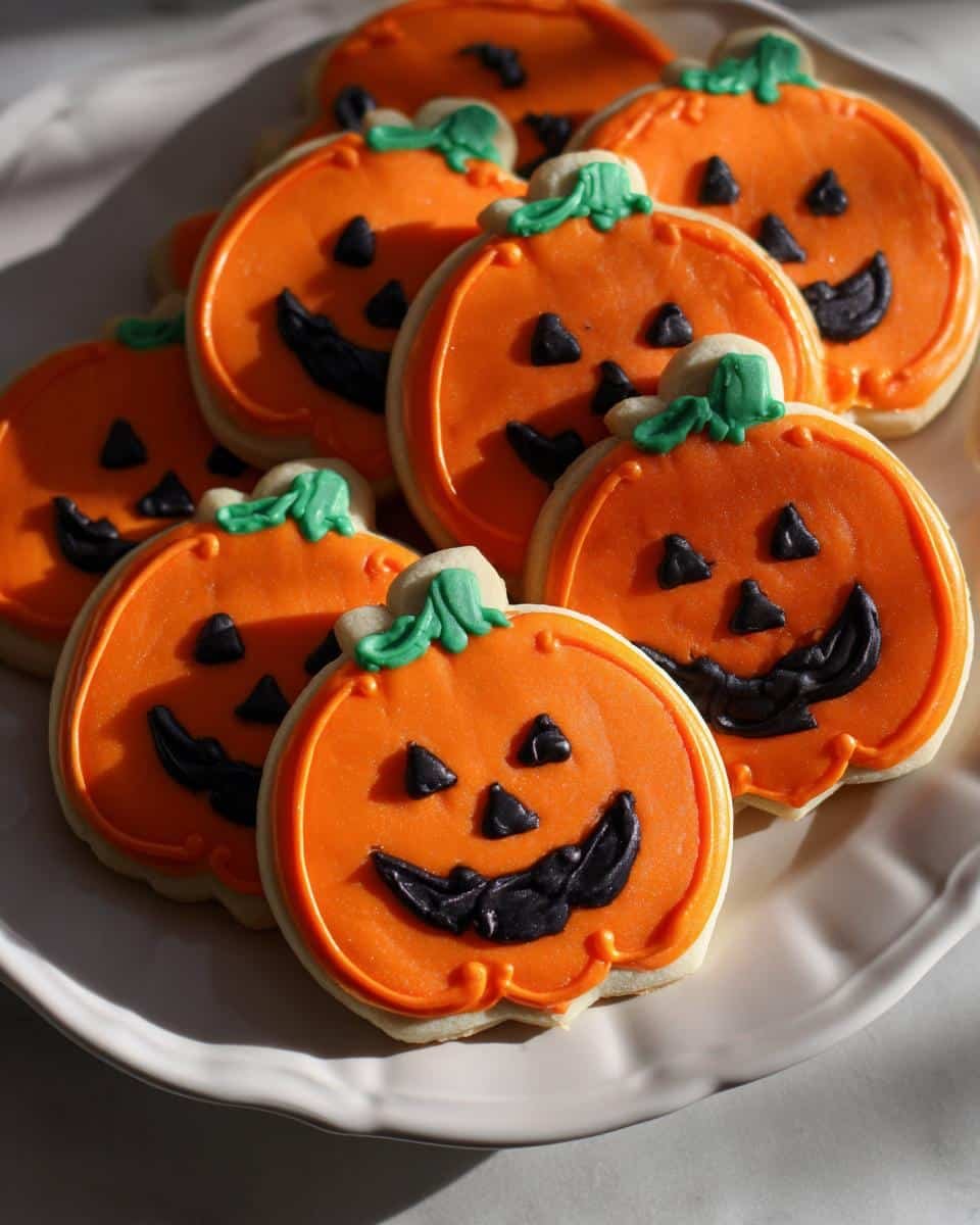 Decorated Jack-O'-Lantern Sugar Cookies with Royal Icing - detail 1