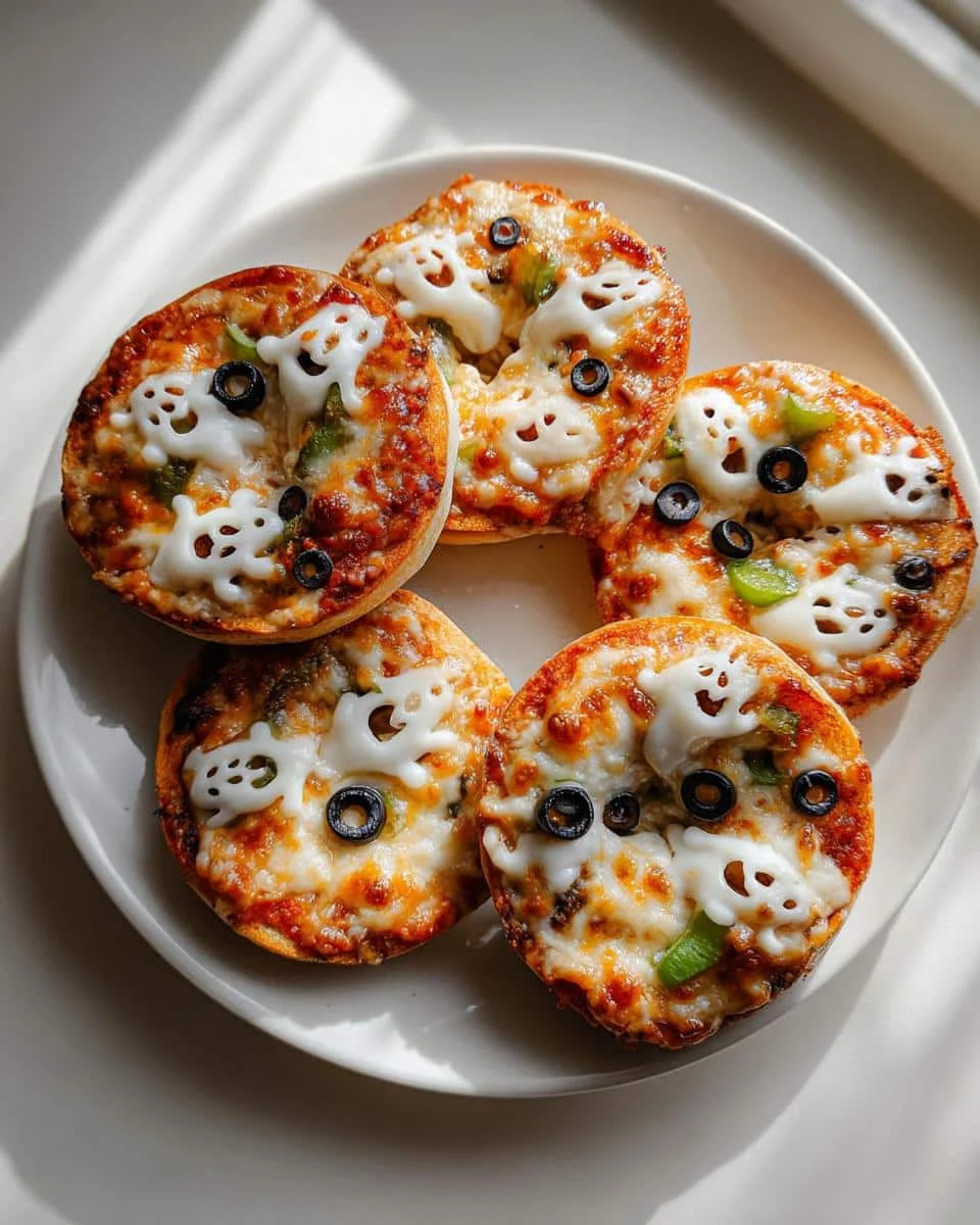 Ghostly Pizza Bagels