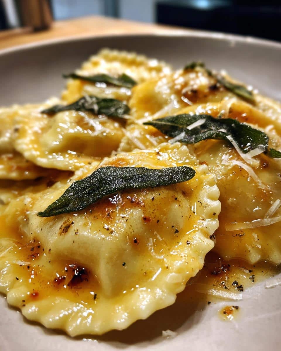 Homemade Pumpkin Ricotta Ravioli with Brown Butter Sage Sauce - detail 1