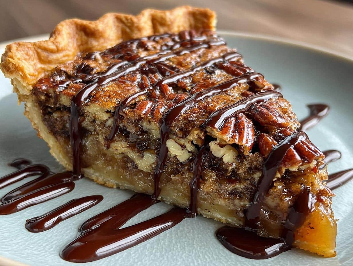 Kentucky Bourbon Pecan Pie Drizzled with 1/2 Cup Chocolate Bliss