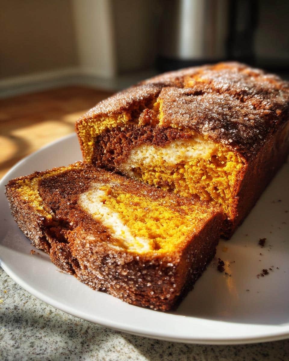 Moist Pumpkin Bread with Cream Cheese Swirl and Cinnamon Sugar Topping - detail 1