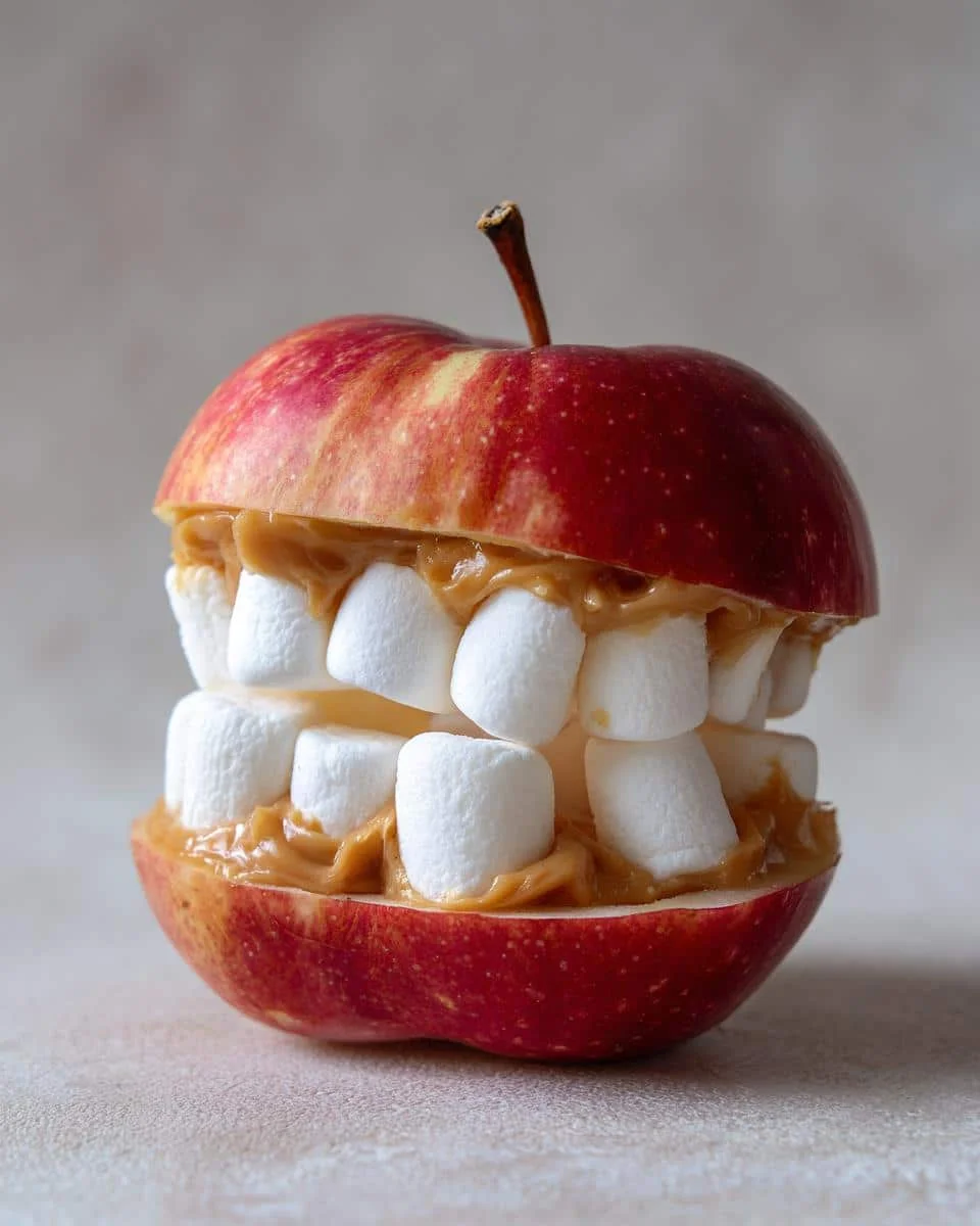 Monster Mouth Apple Slices (Apple slices with peanut butter and mini marshmallows) - detail 1
