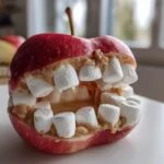 Monster Mouth Apple Slices (Apple slices with peanut butter and mini marshmallows)
