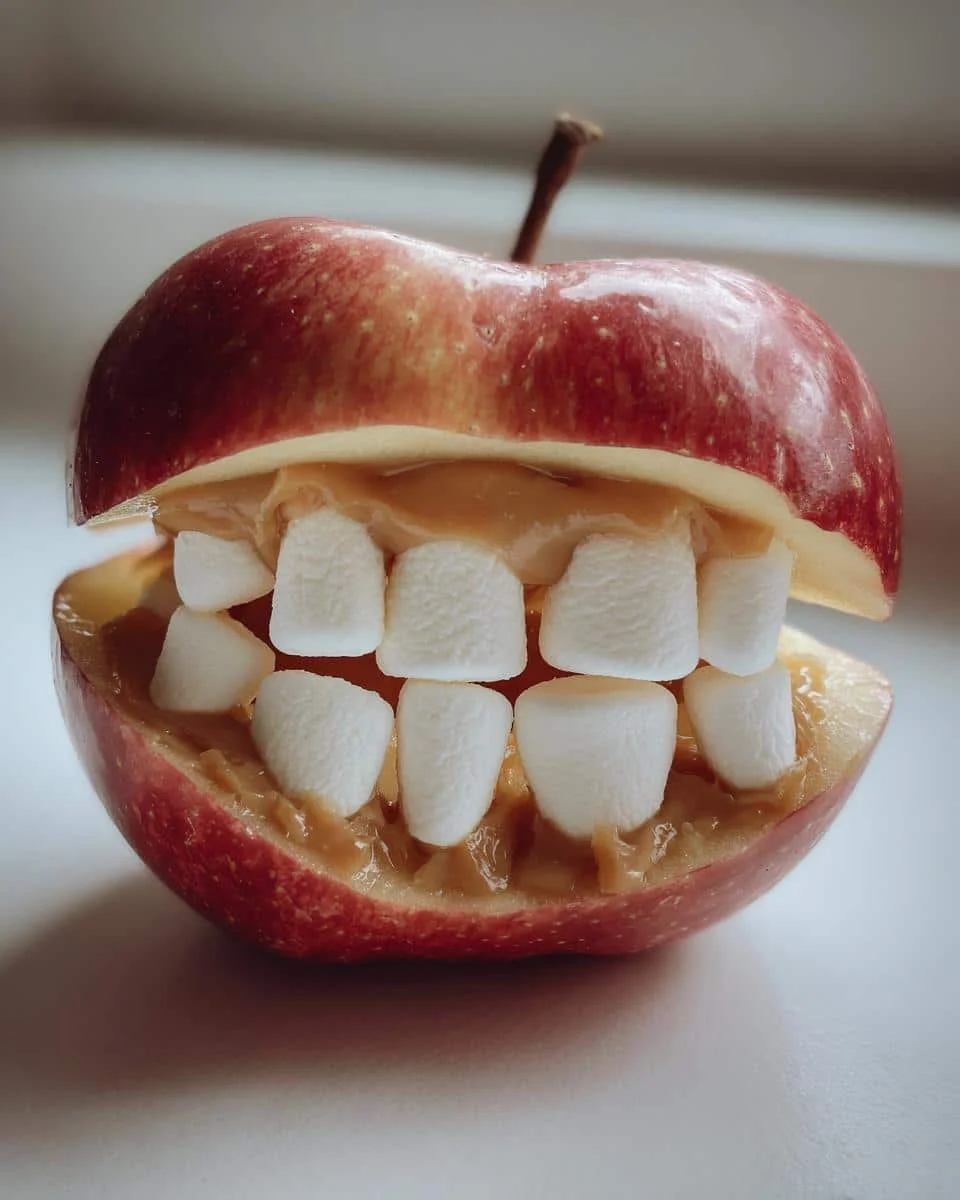 Monster Mouth Apple Slices (Apple slices with peanut butter and mini marshmallows) - detail 2