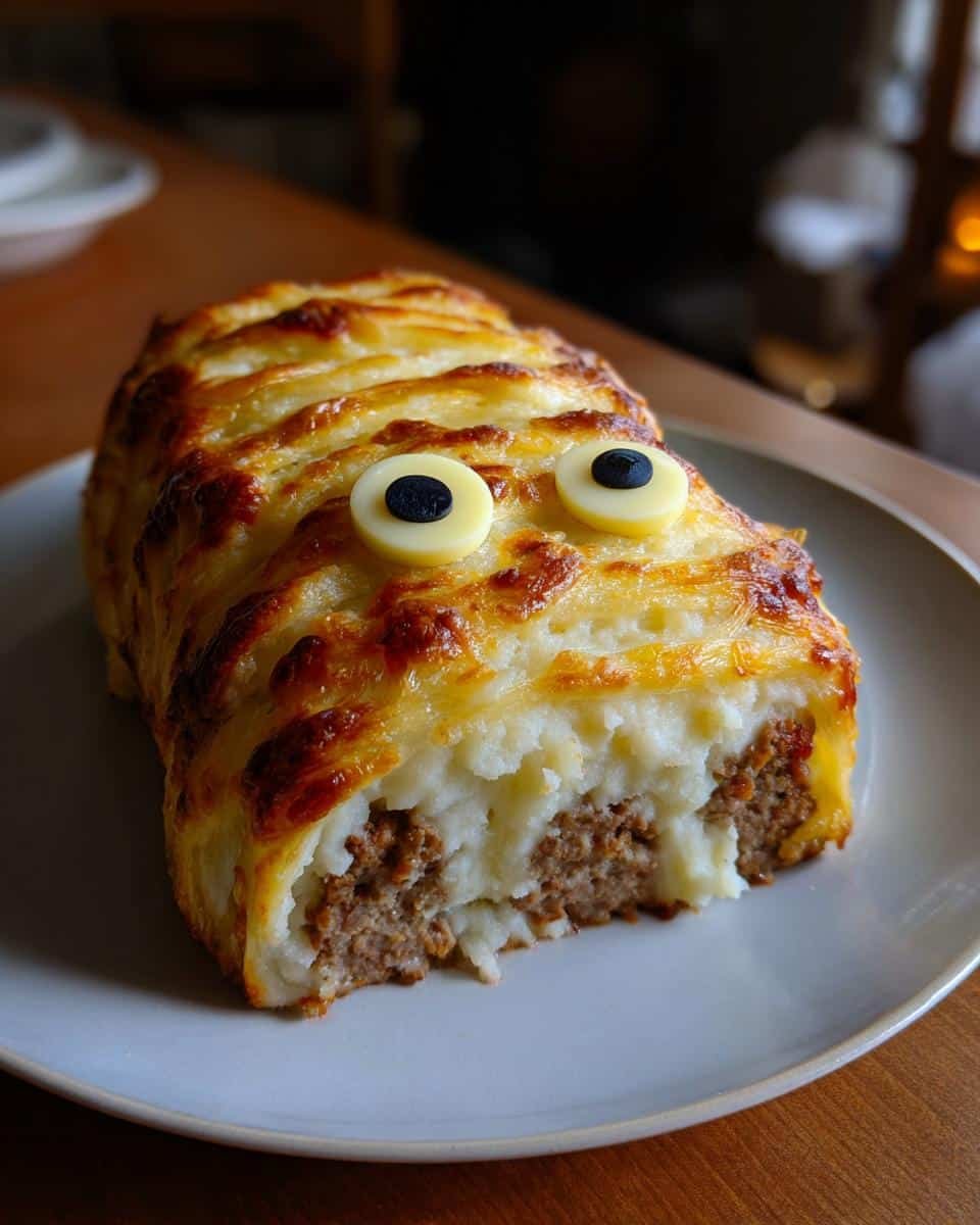 Mummy Meatloaf with Mashed Potato Wrapping - detail 1