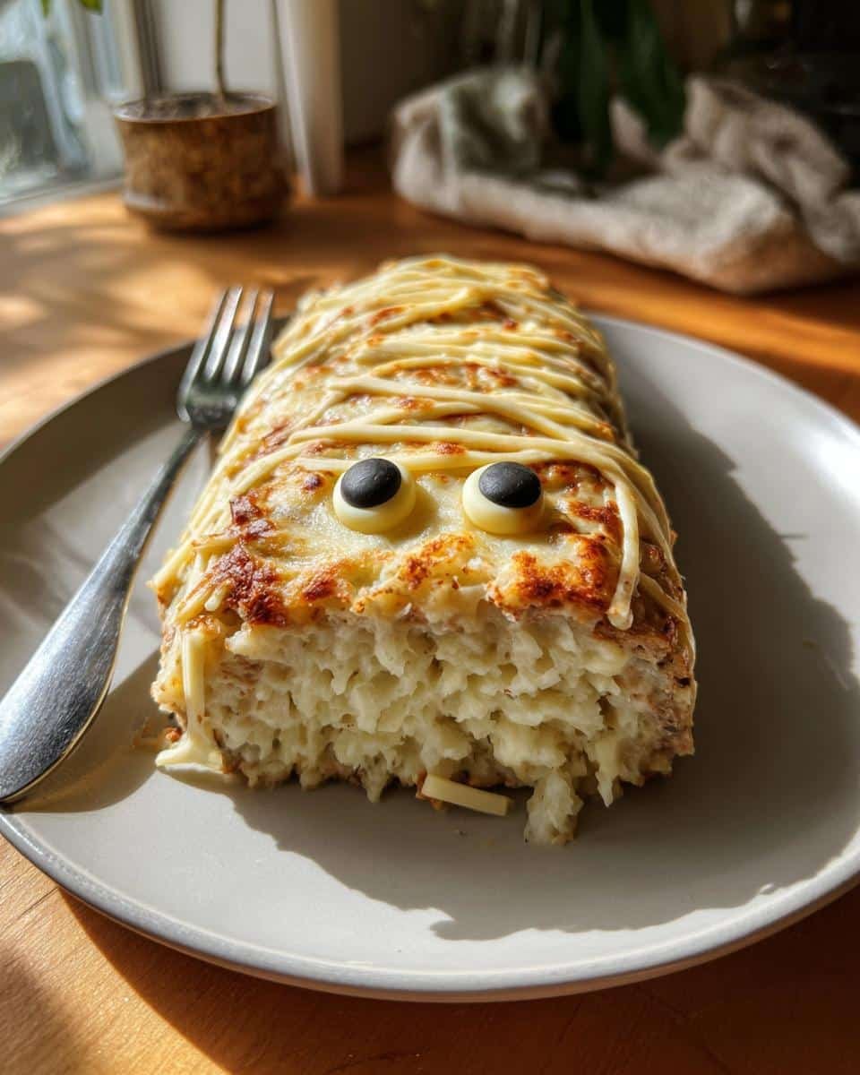 Mummy Meatloaf with Mashed Potato Wrapping - detail 2