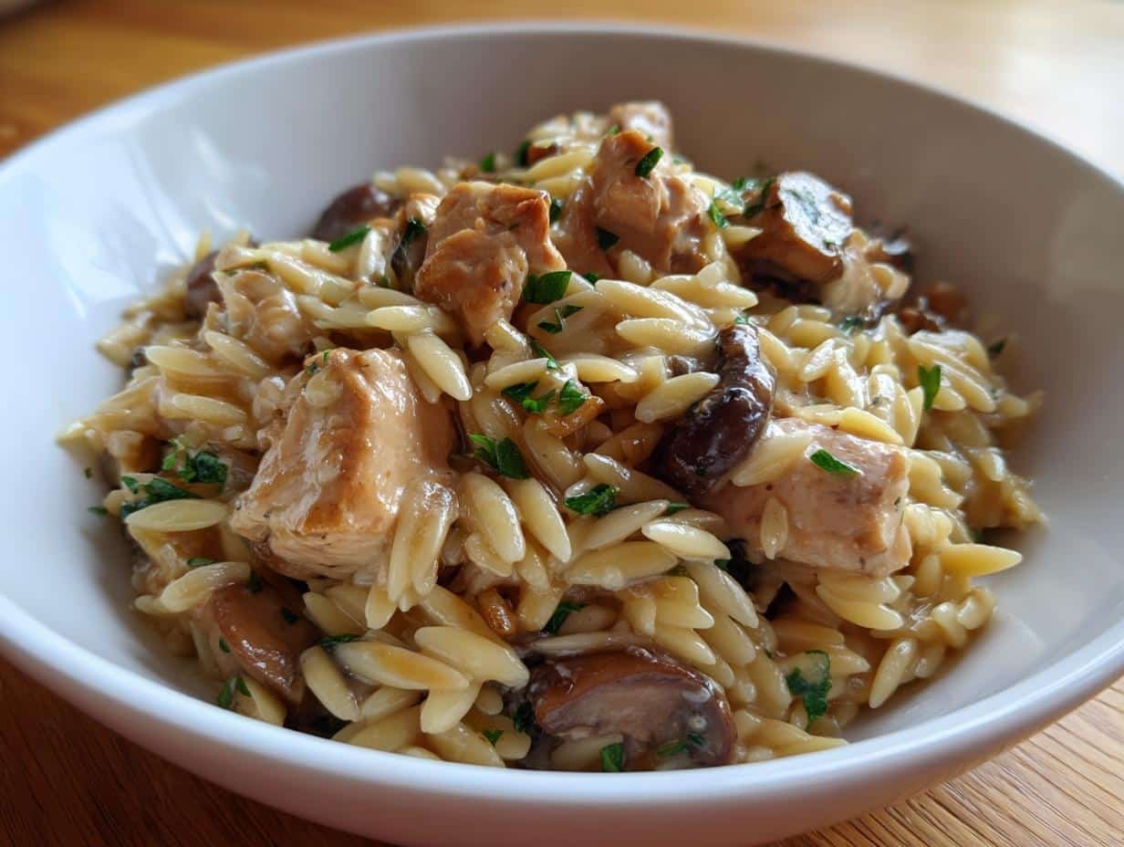30-Minute One-Pot Creamy Chicken and Mushroom Orzo Bliss