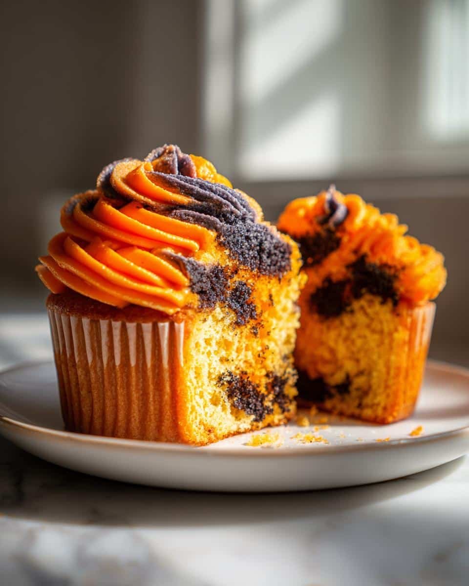 Orange and Black Halloween Cupcakes with Buttercream - detail 1