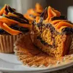 Orange and Black Halloween Cupcakes with Buttercream