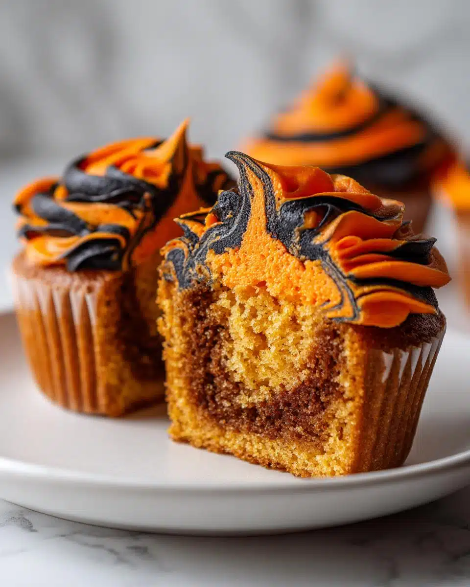 Orange and Black Halloween Cupcakes with Buttercream - detail 2