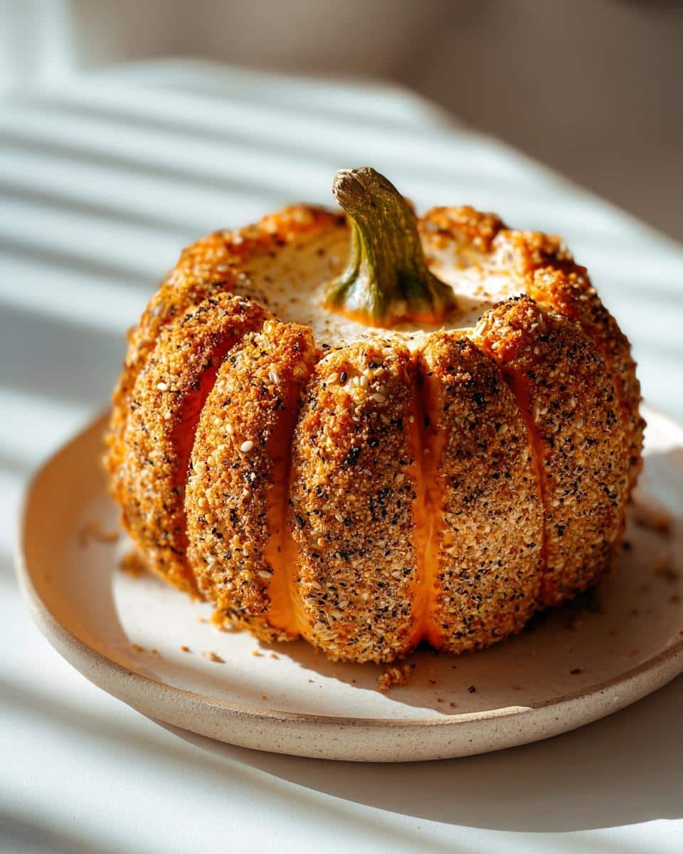 Pumpkin-Shaped Cheese Ball with Everything Seasoning - detail 2