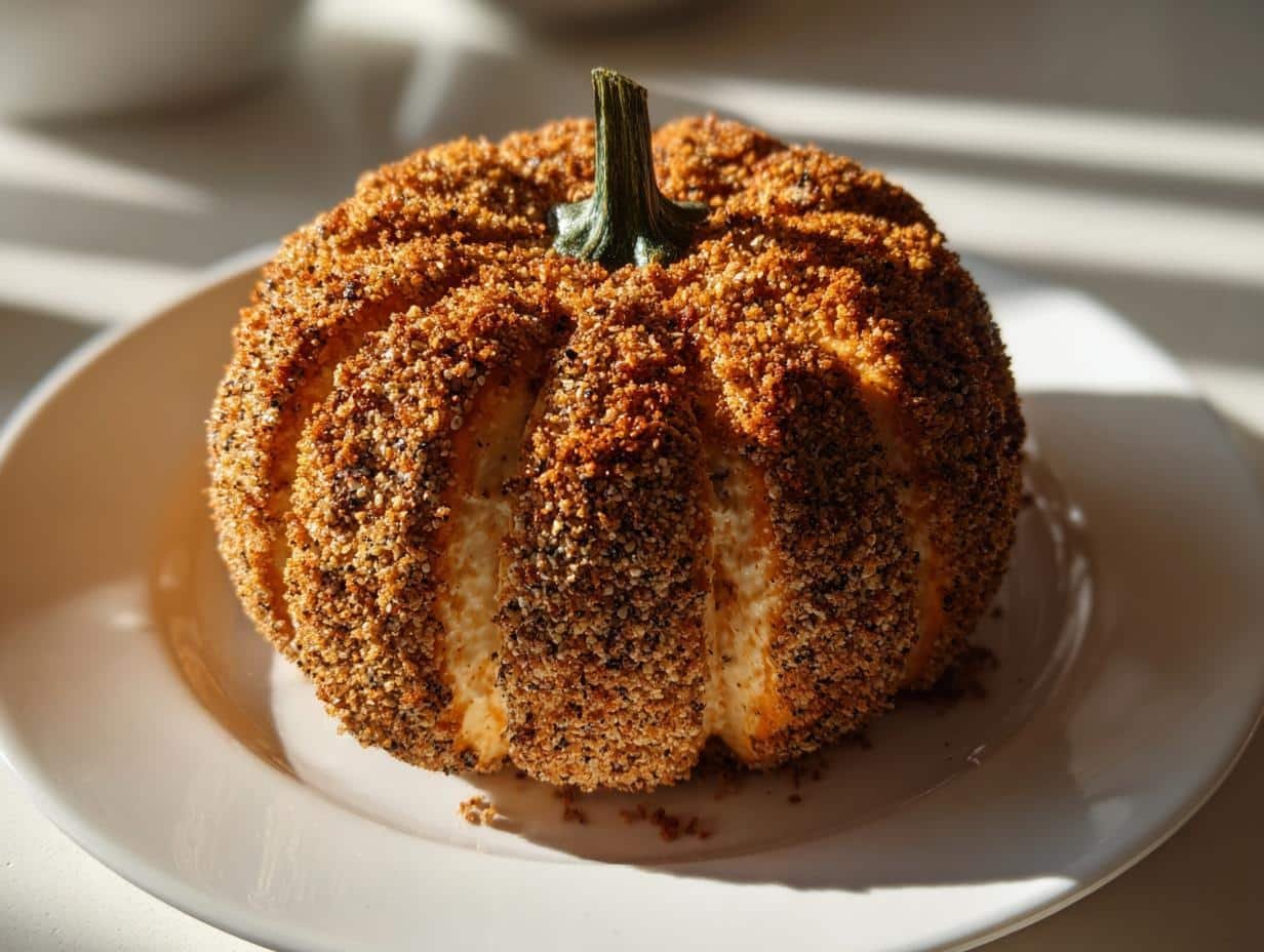 10/10 Pumpkin-Shaped Cheese Ball with Everything Seasoning