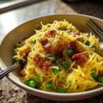 Spaghetti Squash Carbonara with Bacon and Peas