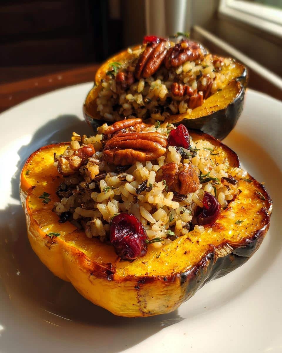 Stuffed Acorn Squash with Wild Rice and Cranberries - detail 1