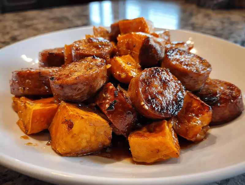 30-Minute Sausage and Sweet Potatoes with Honey Garlic Sauce