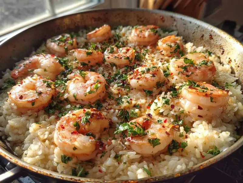 30-Minute Garlic Butter Shrimp Rice Skillet Recipe to Crave