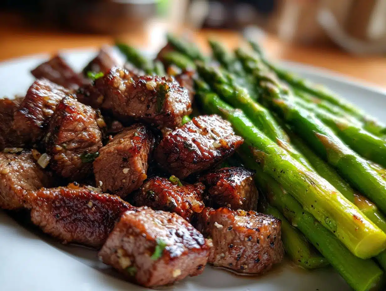 Juicy Garlic Butter Steak Bites with Asparagus in Just 20 Minutes! <br>
