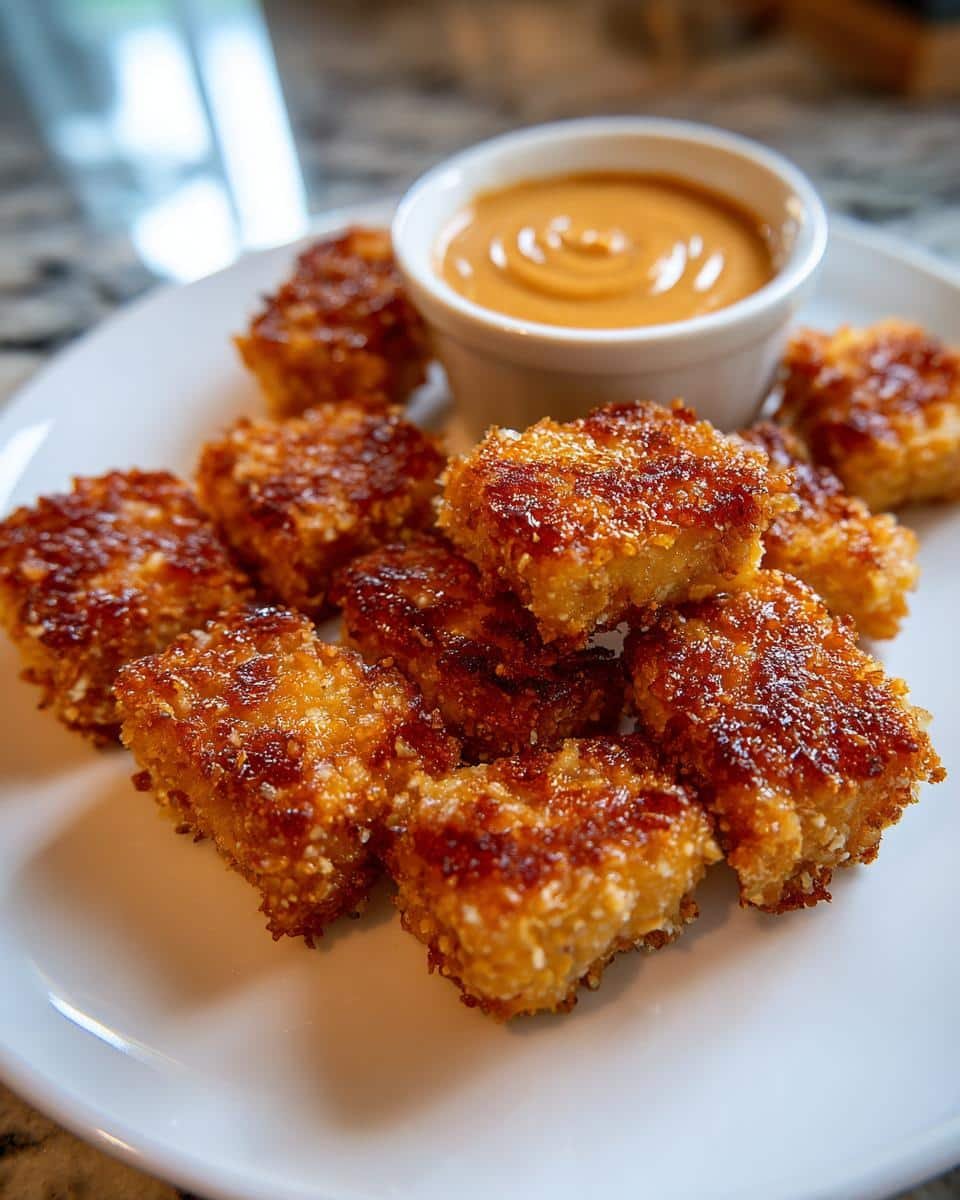 30-Minute Crispy Air Fryer Tofu Nuggets with Peanut Sauce
