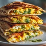 Breakfast quesadillas with eggs and salsa verde