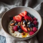 Breakfast quinoa bowls with almonds and berries