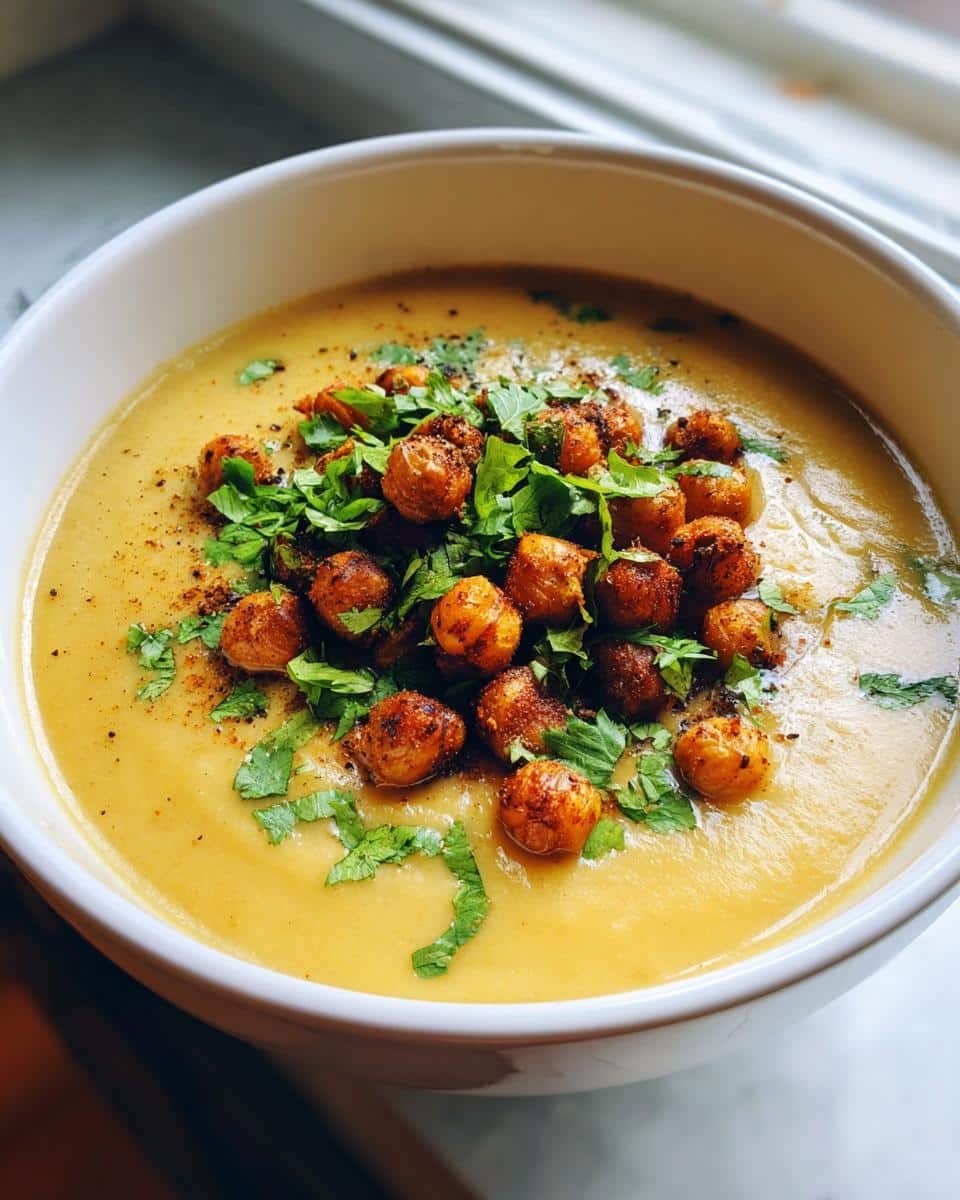Creamy Curried Cauliflower Soup with Crispy Chickpeas in 40 Minutes