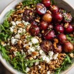 Farro arugula and roasted grape salad