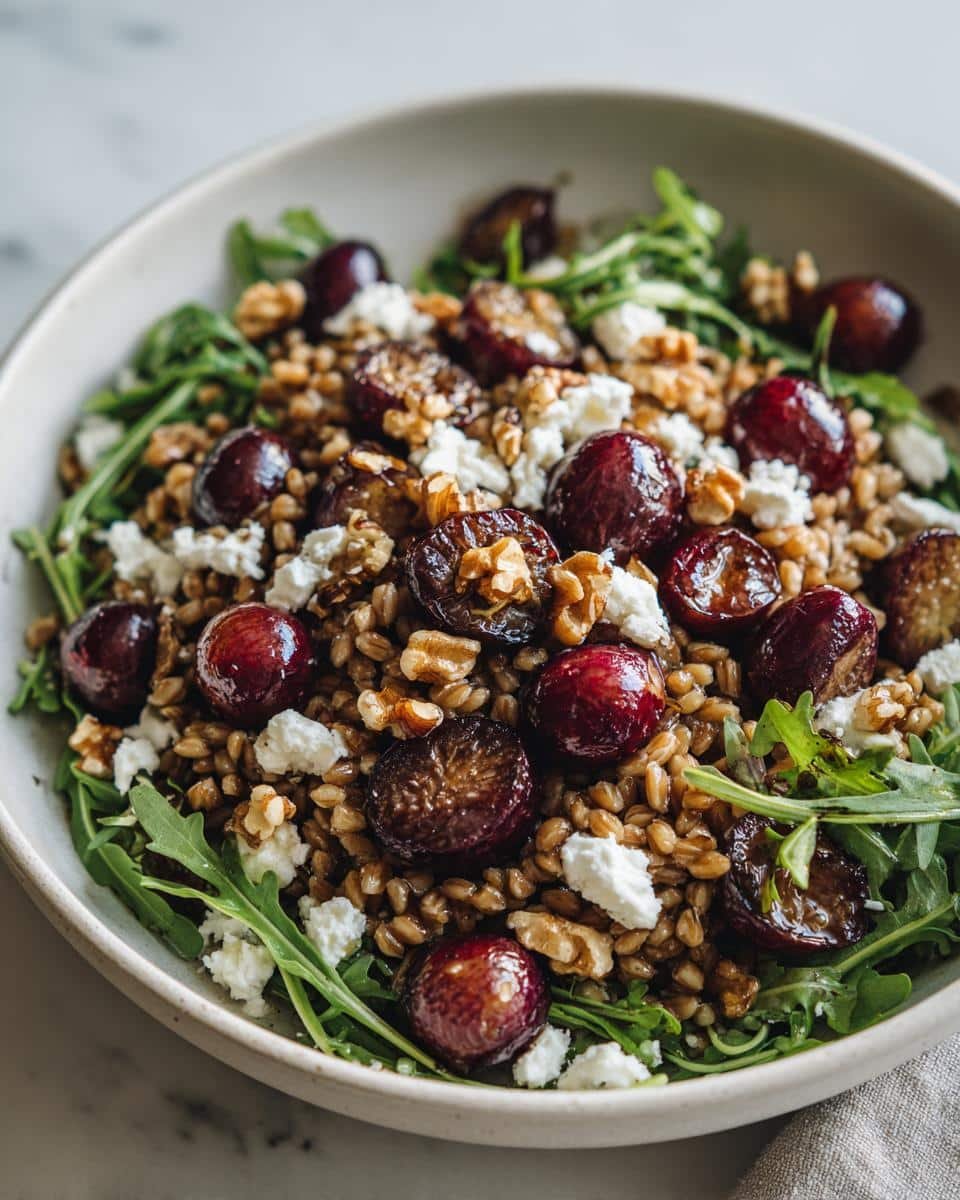 Farro arugula and roasted grape salad - detail 2