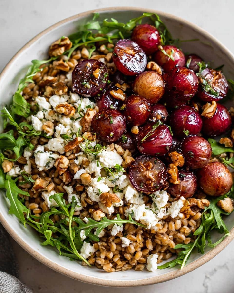 Farro Arugula and Roasted Grape Salad Delight