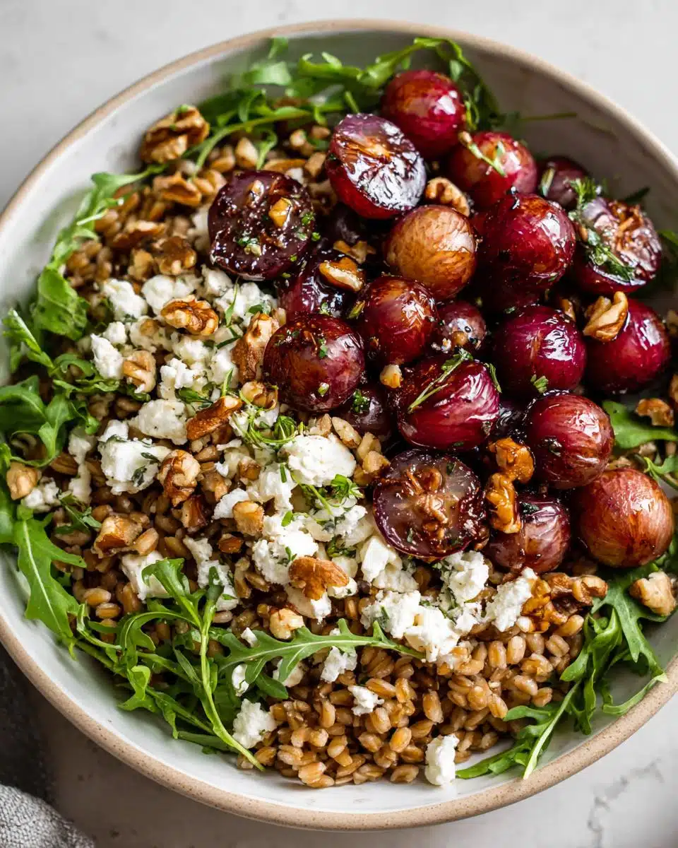 Farro Arugula and Roasted Grape Salad Delight
