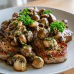 Garlic butter mushrooms with seared pork chops