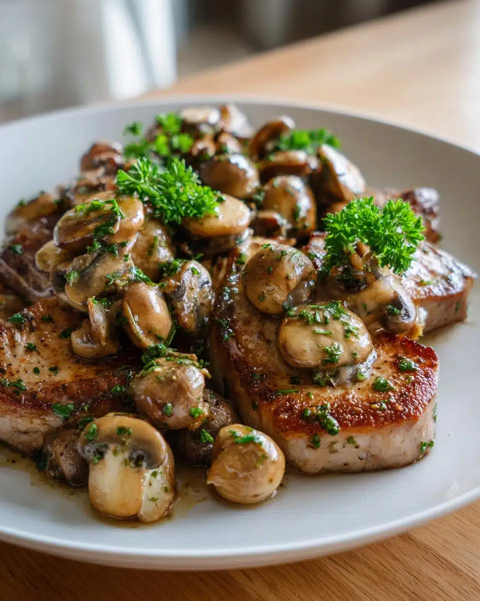 30-Minute Garlic Butter Mushrooms with Seared Pork Chops