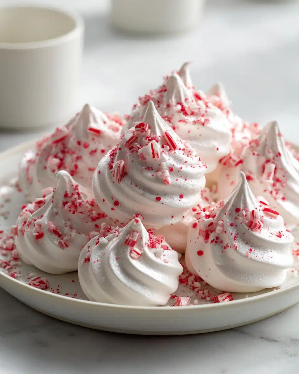 Meringue kisses with crushed candy canes