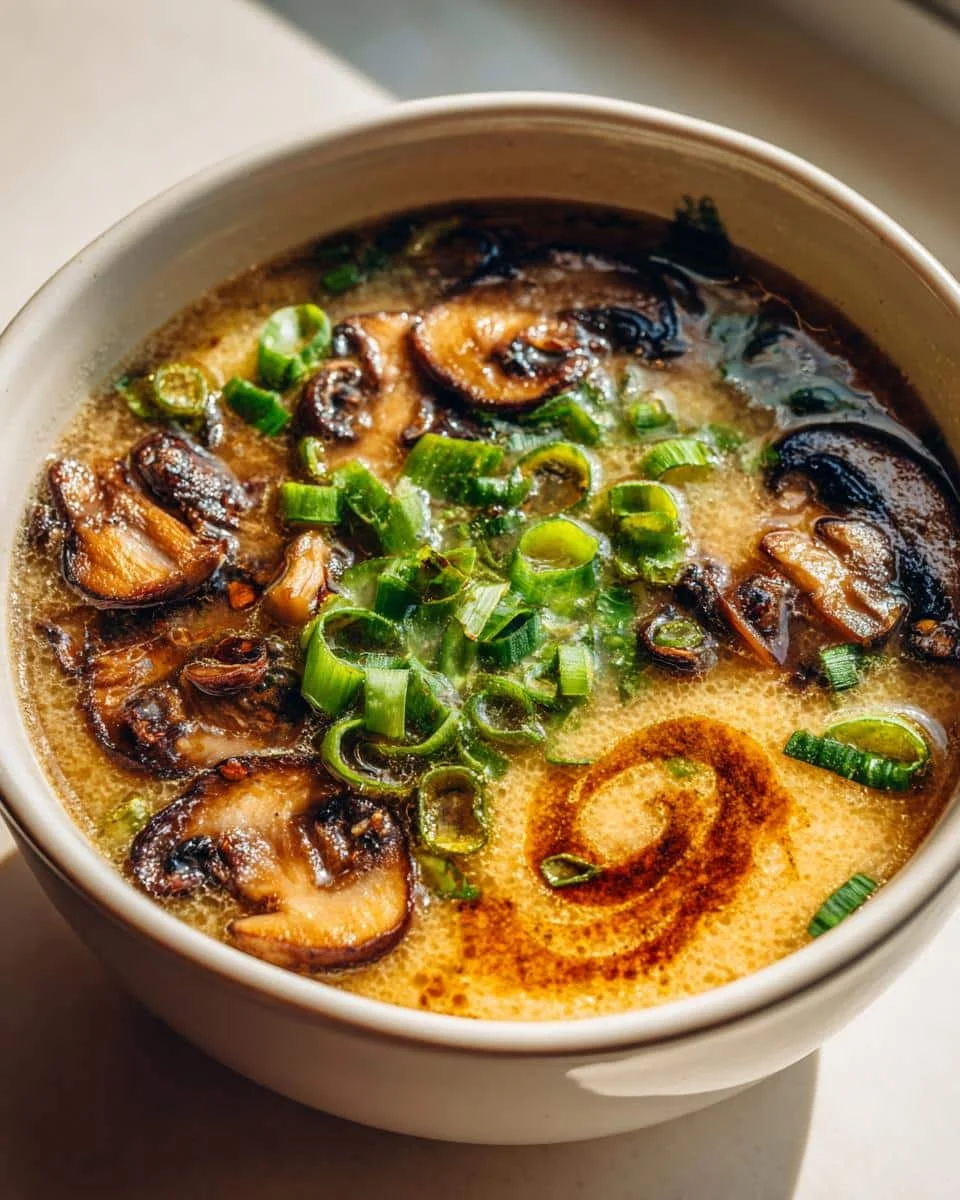 Miso mushroom soup with scallions