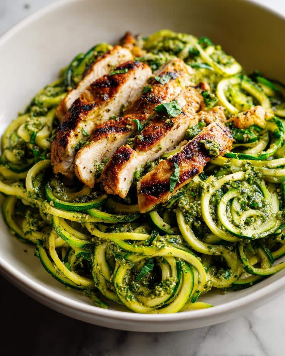 Pesto zucchini noodles with grilled chicken - detail 1