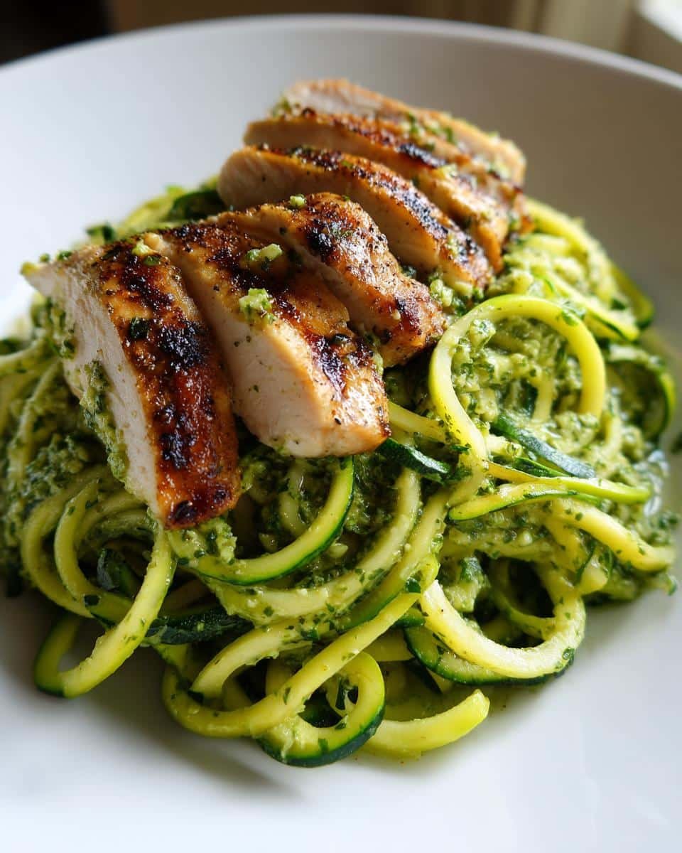 Juicy Grilled Chicken Pesto Zucchini Noodles in 30 Minutes
