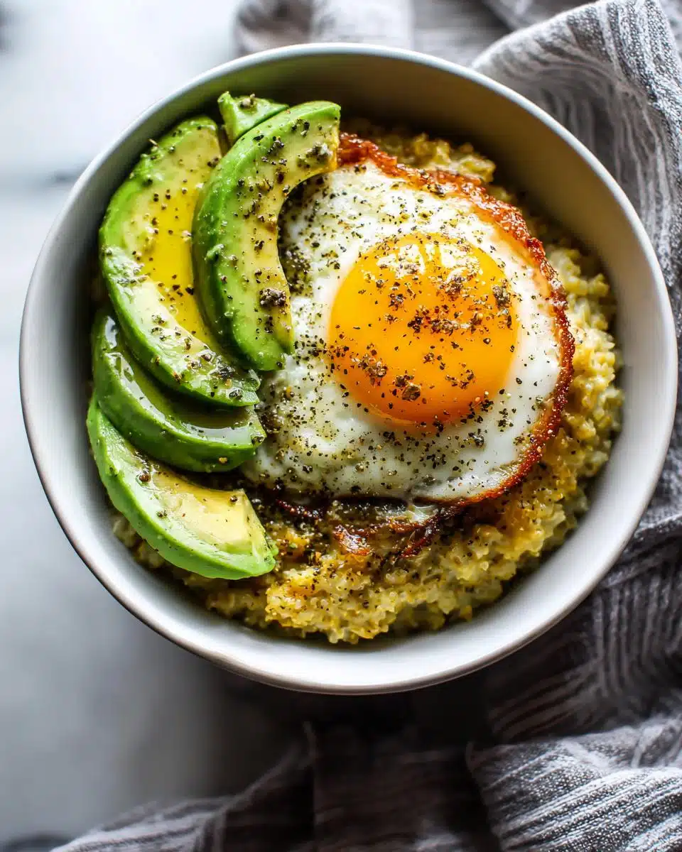 Savory oatmeal with egg and avocado
