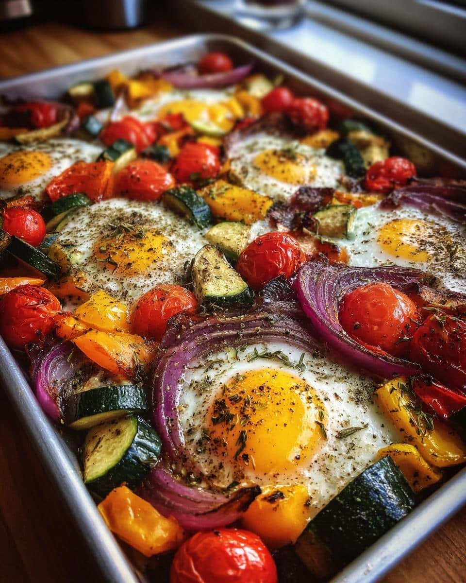 Easy 4-Ingredient Sheet-Pan Baked Eggs with Veggies