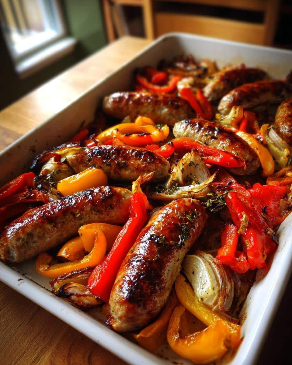 Sheet-pan sausage with peppers and onions - detail 1