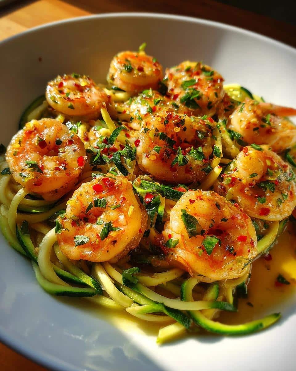 Ultra-Creamy 20-Minute Shrimp Scampi Over Spiralized Zucchini