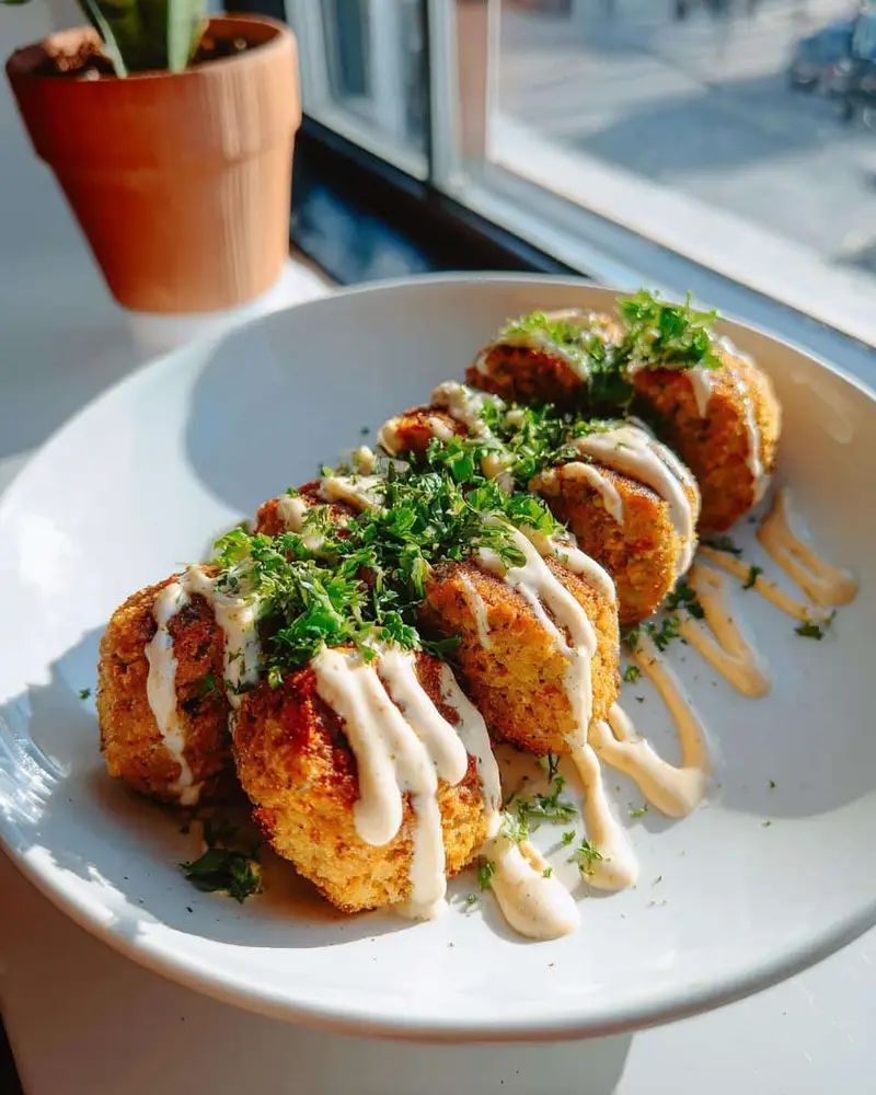 Baked falafel with tahini sauce - detail 1