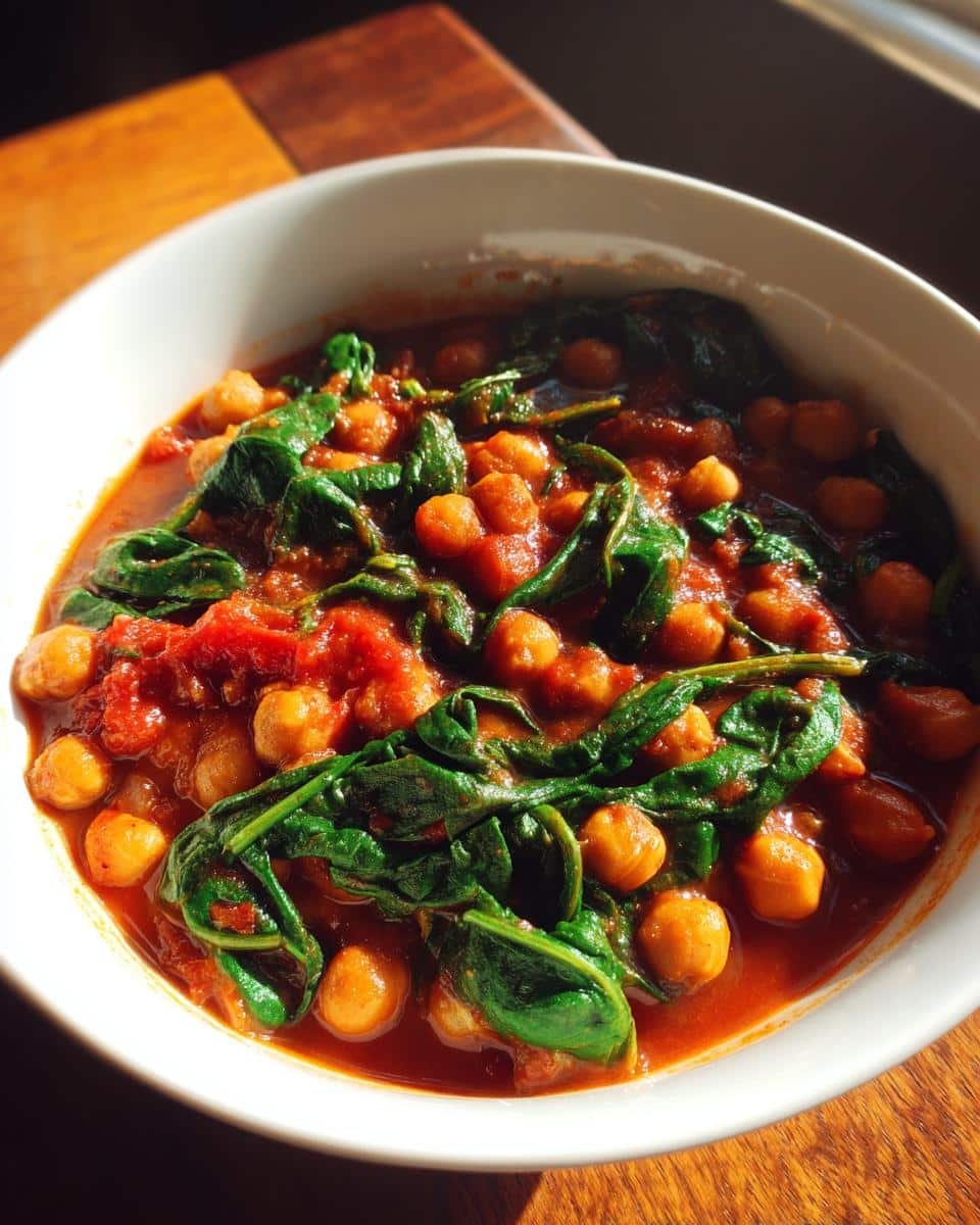 Chickpea and spinach stew family dinner - detail 1
