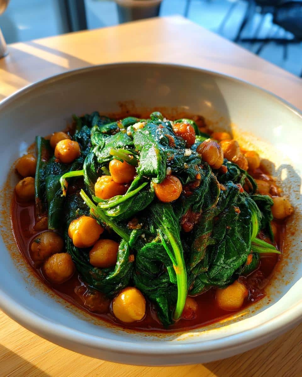 Chickpea and spinach stew family dinner - detail 2